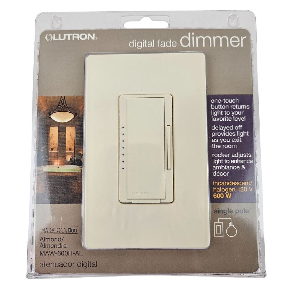 Lutron Dimmer Switch Digital Fade Almond Rocker Single Pole MAW 600H AL NOS